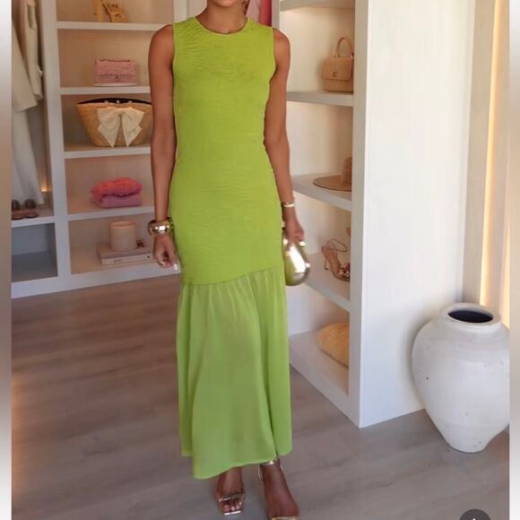 Zara Blogger Favorite Green Textured Combined Knit Sleeveless Maxi Dress Size M - Picture 9 of 16